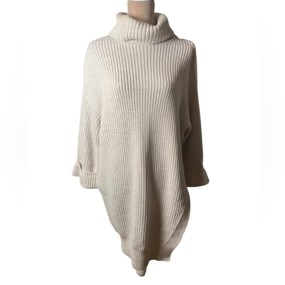 Anthropologie Cable Knit Ribbed Turtleneck Wool Blend Sweater Dress - Picture 3 of 9